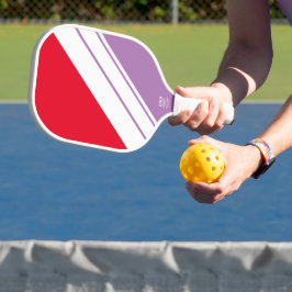 Chic Fun Heldere Rode Lavendel Witte Racing Stripe Pickleball Paddle