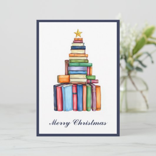  Chic Fun Kerstboom Gemaakt van Boeken Feestdagenkaart (Staand voorkant)