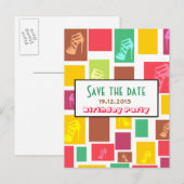 Chic Fun Kleurrijke Verjaardag Save the Date Brief Aankondigingskaart (Voorkant / Achterkant)