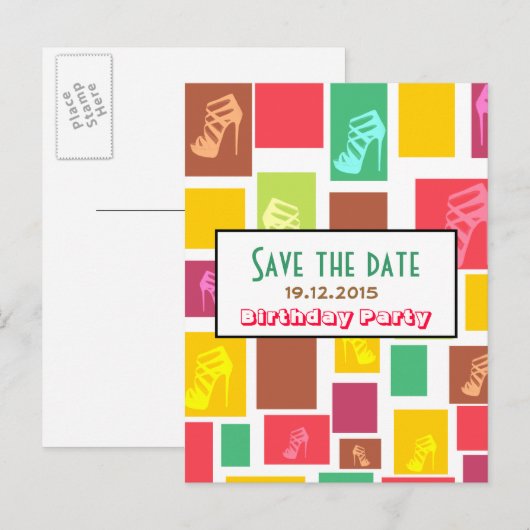 Chic Fun Kleurrijke Verjaardag Save the Date Brief Aankondigingskaart (Voorkant / Achterkant)