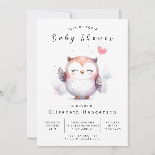 Chic Fun Owl Baby shower Kaart (Voorkant)