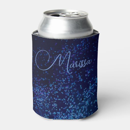 Chic Fun Personalized Midnite Blue Confetti Blikjeskoeler (Blikje Voorkant)