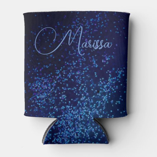 Chic Fun Personalized Midnite Blue Confetti Blikjeskoeler (Voorkant)