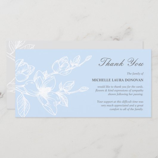 Chic Funeral Dankuwel | Blauwe Magnolia Bedankkaart (Voorkant / Achterkant)