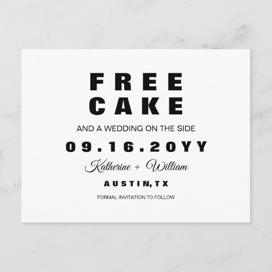 Chic Funny Free Cake Wedding Save the Date Aankondigingskaart (Voorkant)