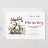 Chic Funny Reindeer Christmas Party Invitation Kaart (Voorkant)