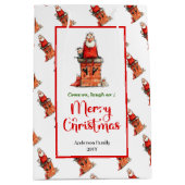 Chic funny Santa Claus festive red green gift bag Medium Cadeauzakje (Voorkant)