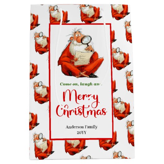 Chic funny Santa Claus gift bag editable style Medium Cadeauzakje (Voorkant)
