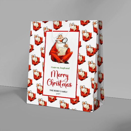 Chic funny Santa Claus gift bag editable style Medium Cadeauzakje