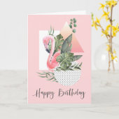 Chic Funny Tropical Pink Flamingo Verjaardag Kaart (Gele Bloem)