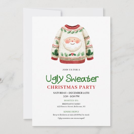 Chic Funny Ugly Sweater Christmas Invitation Kaart (Voorkant)