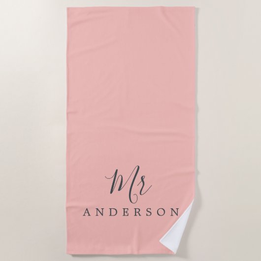 Chic Future de heer Pastel Pink Monogram Strandlaken (Voorkant)