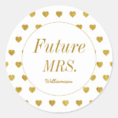 Chic Future Mrs Gold Hearts White Wedding Ronde Sticker (Voorkant)
