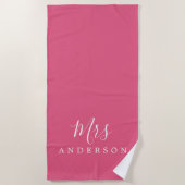 Chic Future Mrs Hot Pink Monogram Strandlaken (Voorkant)