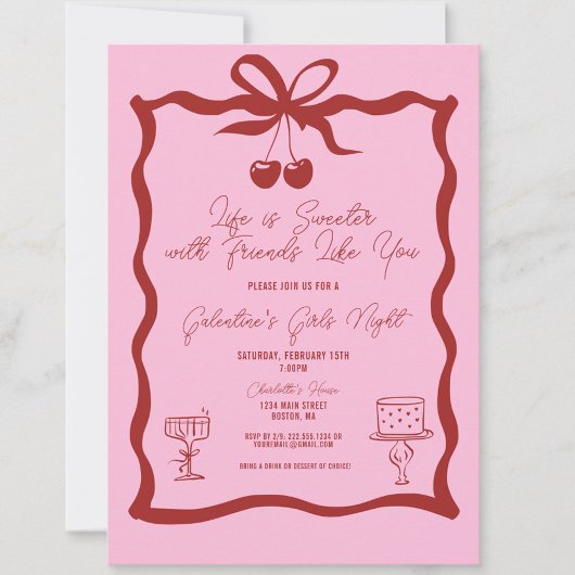 Chic Galentine's Day Bow Pink en Cherry Red Kaart