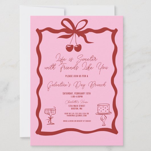 Chic Galentine's Day Bow Pink en Cherry Red Kaart