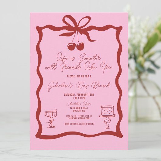Chic Galentine's Day Bow Pink en Cherry Red Kaart
