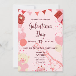 Chic Galentine's Day Celebration Uitnodigingskaart Kaart