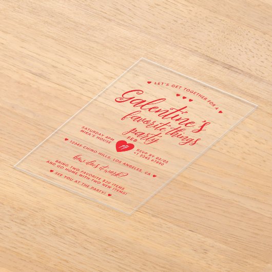 Chic Galentine's Favorite Things-feest  Acryl Uitnodigingen (Laagn)