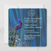 Chic Ganesha 2 Blue Satin and Peacock Wedding Kaart (Voorkant)