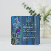 Chic Ganesha 3 Blue Satin and Peacock Wedding Kaart (Staand voorkant)