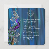 Chic Ganesha 3 Blue Satin and Peacock Wedding Kaart (Voorkant)