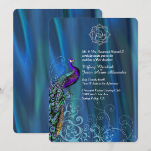 Chic Ganesha Blue Satin en Peacock Wedding Invit Kaart