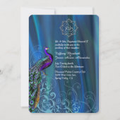 Chic Ganesha Blue Satin en Peacock Wedding Invit Kaart (Voorkant)