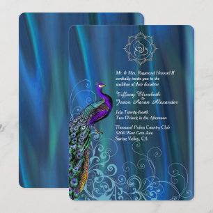 Chic Ganesha Blue Satin en Peacock Wedding Invit Kaart