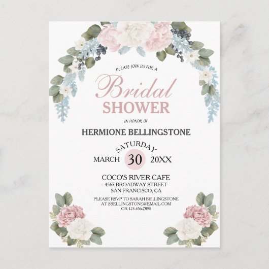 Chic Garden Blossom Blush Pink Vrijgezellenfeest Briefkaart (Voorkant)