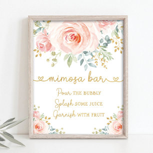 Chic Garden Blush Pink Floral Greenery Mimosa Bar Poster