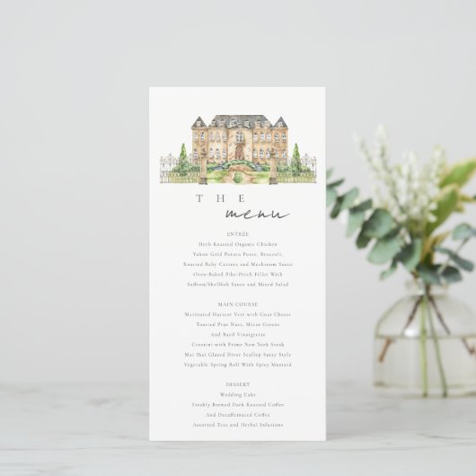 Chic Garden Chateau Waterverf Wedding Menu Card (Staand voorkant)