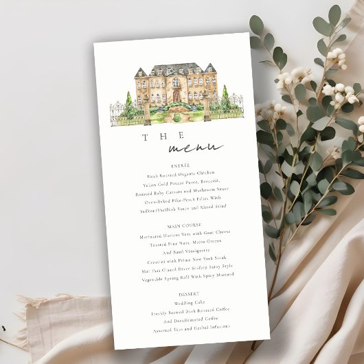 Chic Garden Chateau Waterverf Wedding Menu Card