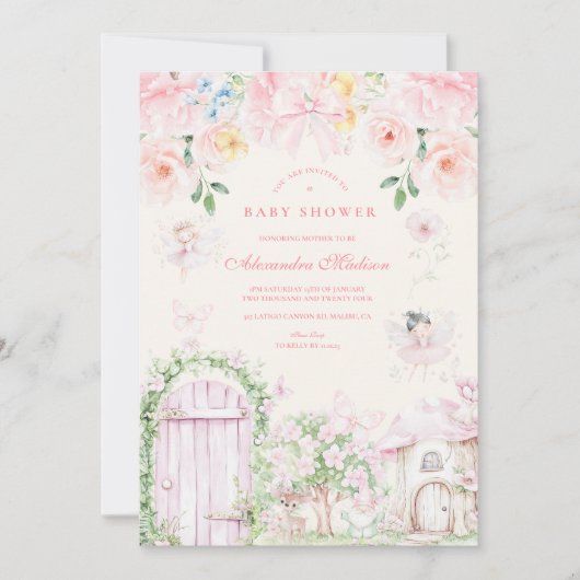 Chic Garden Floral Fairy Princess Girl Baby shower Kaart (Voorkant)
