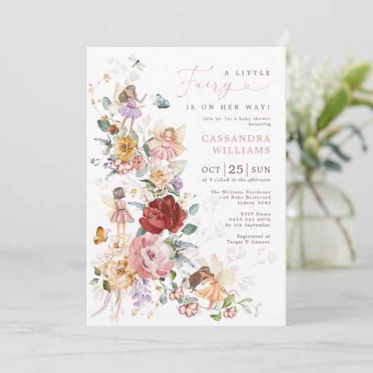 Chic Garden Floral Fairy Princess Girl Baby shower Kaart (Staand voorkant)