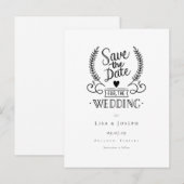 Chic Garland Script Zwart en Wit Save the Date Aankondigingskaart (Voorkant / Achterkant)