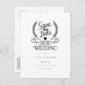 Chic Garland Zwart en Wit Script Save the Date Aankondigingskaart (Voorkant / Achterkant)