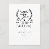 Chic Garland Zwart en Wit Script Save the Date Briefkaart (Voorkant)