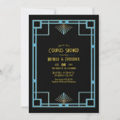Chic Gatsby Art Deco Blue & Gold Couples Shower Kaart (Voorkant)