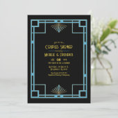 Chic Gatsby Art Deco Blue & Gold Couples Shower Kaart (Staand voorkant)