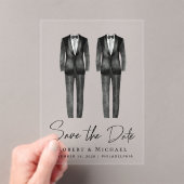 Chic Gay Wedding Tuxedo Waterverf Save the Date Acryl Uitnodigingen (Insitu (Draagbaar))