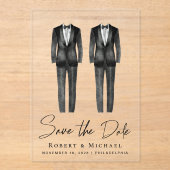 Chic Gay Wedding Tuxedo Waterverf Save the Date Acryl Uitnodigingen (Voorkant)