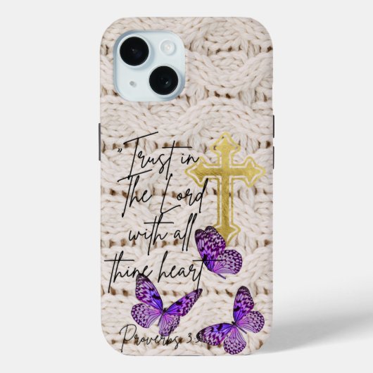 Chic Gebed Breiwerk Paarse Vlinder Gouden Kruis Case-Mate iPhone Case (Achterkant)