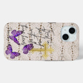 Chic Gebed Breiwerk Paarse Vlinder Gouden Kruis Case-Mate iPhone Case (Achterkant (horizontaal))