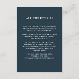 Chic gebladerte | Dark Blue Wedding Guest Details Informatiekaartje