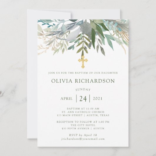 Chic gebladerte | De doop met het gouden kruis Kaart (Voorkant)