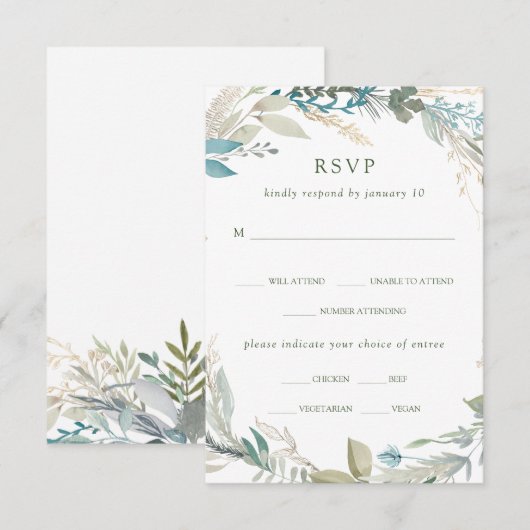 Chic gebladerte | Trouwmaaltijd keuze RSVP Kaartje (Voorkant / Achterkant)