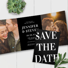 Chic + gebold Typografie Save the Date Photo Card Drieluik Uitnodiging
