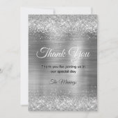 Chic geborsteld metaal zilver faux glitter bedankt kaart (Voorkant)