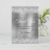 Chic geborsteld metaal zilver faux glitter bedankt kaart (Staand voorkant)